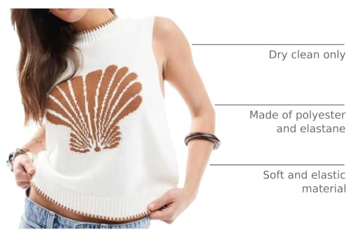 Image of Women Graphic Sweater Vest Y2k Sleeveless Lobster Pullover Top Crew Neck Lightweight Fall Knit Tank Top (Shell Brown,S)