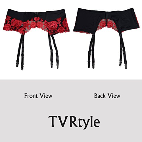 Tvrtyle Women Red Embroidery Flower Metal Clasps Sexy Garter Belts For Stockings S087 (3X-Large) #TOP3