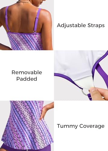 Image of ROSEWE 2025 Tankini Swimsuits for Women, Two Piece Bathing Suits with Shorts, Modest Tank Top Swim Dress