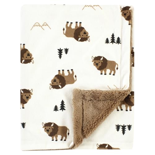 Image of Hudson Baby Unisex Baby Plush Blanket with Furry Binding and Back, Wild Buffalo, One Size