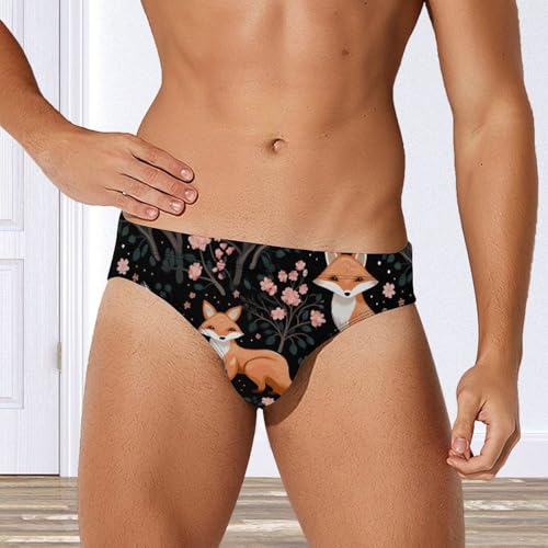 Cherry Flowers Fox Men's Swim Briefs Sexy Bikini Swimsuit Beach Shorts Underwear Low Waist4