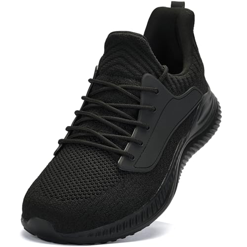 Mens Wide Sneakers Walking Shoes - Slip on Tennis Shoes Lightweight Breathable Comfortable Running Shoes for Athletic Workout Gym Jogging and Casual Wear Wide Width All Black Size 14
