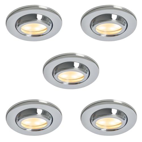 LITECRAFT Marlowe Fire Rated Tiltable Round IP65 Rated Recessed Downlights - (Polished Chrome, Pack of 5)