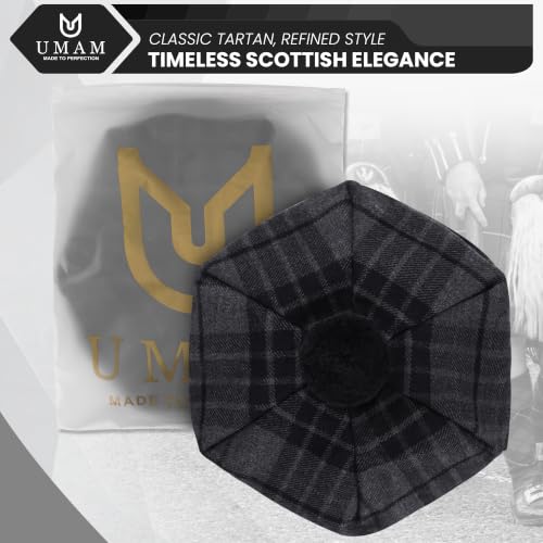 Image of Scottish Tam O' Shanter Hat Tartan Bonnet Pom Pom Wool Flat Cap One Size