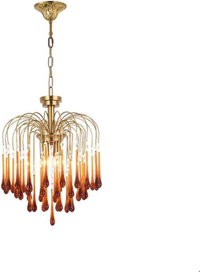 Suspension verre ambré E14 chic avec cadre chrome et cristal pour un plafonnier d'exception
