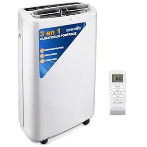 SereneLife Climatiseur mobile, Climatiseur Portable 3-en-1 avec Fonction Déshumidificateur Intégrée, Mode Ventilateur, Télécommande,Kit d'Évacuation Complet pour Fenêtre,13K BTU,Blanc