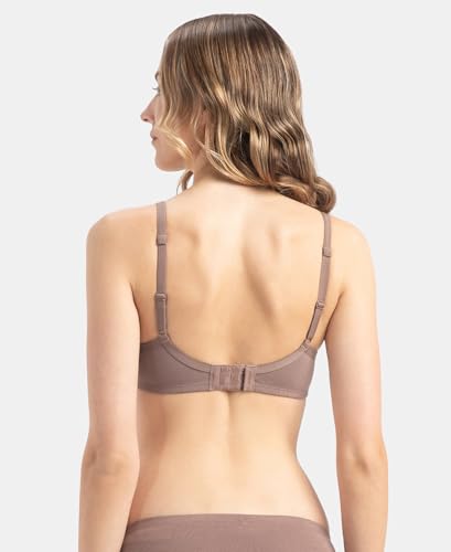 Image of Jockey 1723 Women's Wirefree Padded Super Combed Cotton Elastane Stretch Medium Coverage T-Shirt Bra with Lace Styling Deep Taupe 34D