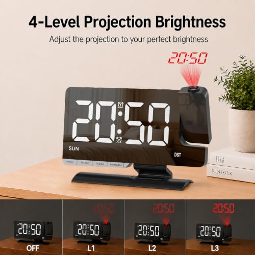 Projection Clock for Bedroom Ceiling, Black LED Mirror Digital Alarm Clock - Image 3