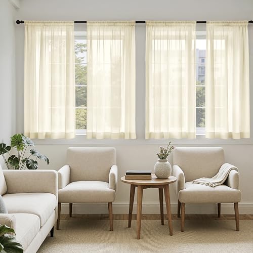 MIULEE Light Cream Sheer Curtains 63 Inches Long 4 Panels 42 x 63 Inches