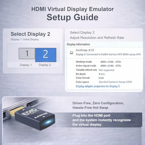 HDMI Dummy Plug AviWrapA10, adaptador virtual 4K 60Hz miniatura 3