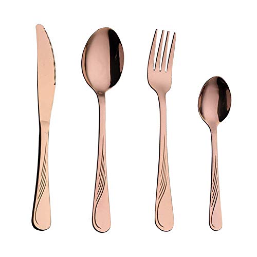 Juego de cubiertos de acero inoxidable, juego de vajilla de titanio dorado, oro rosa, arcoíris, plata, para 6 personas, 24 piezas oro rosa