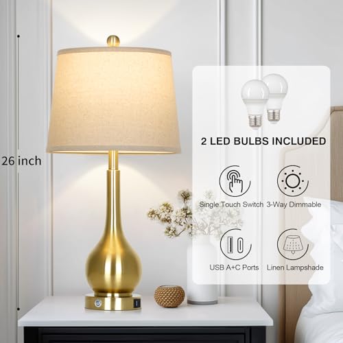 Set de 2 Lámparas de Mesa Doradas 26" con Control Táctil miniatura 3