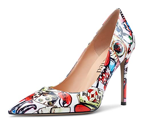 Saekcted Tacón Alto para Mujer Zapatos Noche Punta Puntiaguada Tacón 10 CM High Heels Pumps Multicolor Charol 36 EU