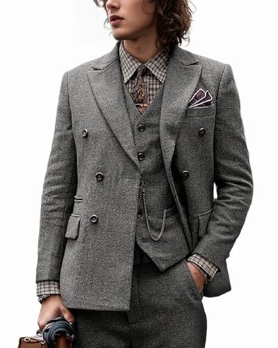 Men's Suits Herringbone Tweed Suit for Men 3 Piece Wedding Prom Tuxedos Tweed Jacket Men Business Casual Suit