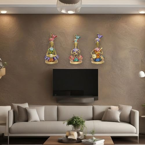 KRAFTSKALA Traditional Musicians (Set of 3) Tabletop/Wall Hanging Metal Wall Decor Statues for Living Room, Decorative Showpiece Items for Home, Festive Gifting, Housewarming Present