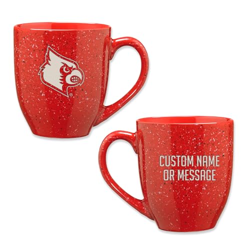 Image of Rico Industries NCAA Louisville Cardinals Red Personalized 16 oz Team Color Laser Engraved Speckled Ceramic Coffee Mug
