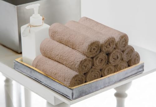 Image of Avalon Towels Salon Towel - Beige Hand Towels Bulk Pack of 24 - 100% Cotton Absorbent Spa, Facial & Gym Towel for Working Out - 16x27 Inches (Not Bleach Proof)