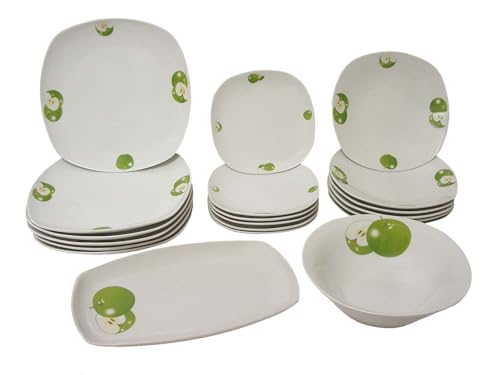 VAJILLA 20 PIEZAS 6 PERSONAS SEMIREDONDA PORCELANA MANZANA VERDE VAJILLA 20 PIEZAS 6 PERSONAS SEMIREDONDA PORCELANA MANZANA VERDE