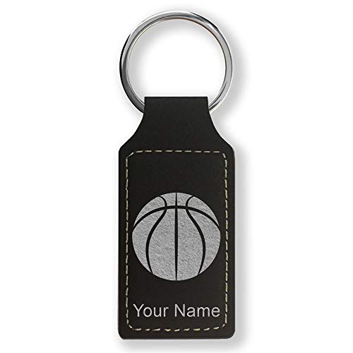 LaserGram Rectangle Keychain, Basketball Ball, Personalized Engraving Included (Black with Silver)