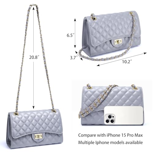 Image of Quilted Leather Crossbody Bags for Women Trendy Ladies Shoulder Purse Satchel HandBag with Chain Strap