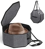 MISSLO Hat Box for Travel, Collapsible Cap Case with Cardboard, Cowboy Hat Storage Organizer for Men and Women for Closet, Portable Cap Carrier with Handles, Grey