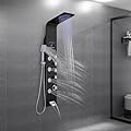 ROVOGO Unibody Shower Panel Tower with 4 Modes (Rainfall Shower, Body Jets, Handheld and Tub Spout), No Battery Needed Led Lights and Temp Display, 304 Stainless Steel Shower Column, Black