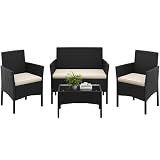 Yaheetech Set da Giardino in Rattan, 4 Posti, con divano a 2 posti, 2 sedie, tavolo e cusc...