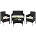 Yaheetech Rattan Gartenmöbel-Set, 4-teilig, Outdoor Lounge Möbel, Tisch, 2 Stühle, 2-Sitzer-Bank, mit Outdoor Kissen wetterfest, Terrassenmöbel, für Terrasse (Schwarz (Rattan) & Beige (Kissen))