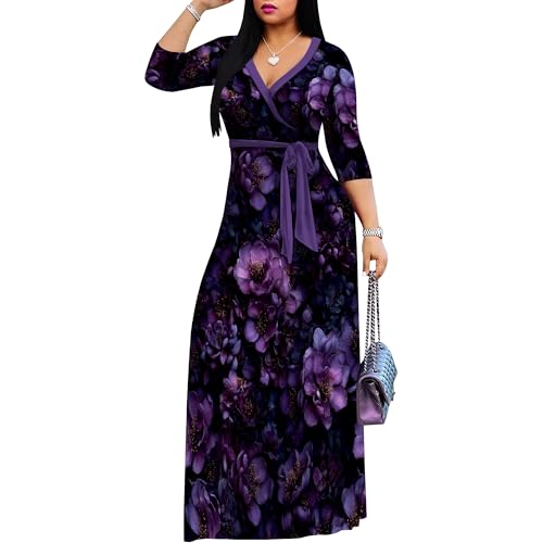 Image of Women Plus Size 3 /4 Sleeve V Neck Maxi Dress with Pockets | Soft fabric relaxed fit three quarter sleeve v neck with pockets for party and daily wear