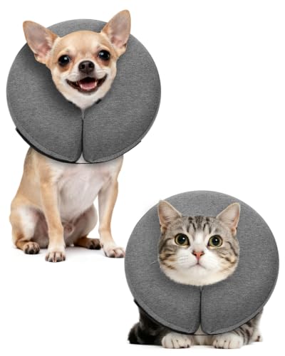 Image of MIDOG Inflatable Dog Cone, Soft Donut Recovery Collar, AshGrey, XS