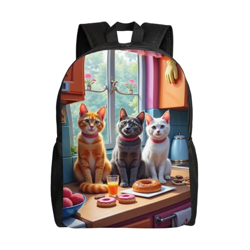 Comfort Fit Unisex Cats Kitchen Donuts and Fruit Backpack Durable for Daily Commute Travel Adventures 16 Inch