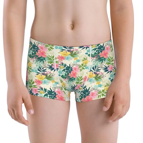 Boys' Cotton Boxer Brief Soft Underwear-Tropical Flowers