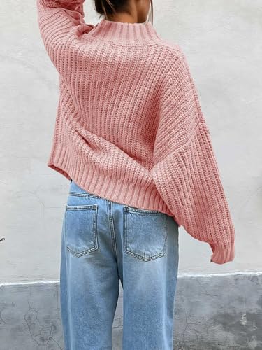 Saodimallsu Womens Oversized Cable Knit Sweaters 2025 Fall Winter Trendy Button Up Turtleneck Chunky Pullover Sweater Tops4
