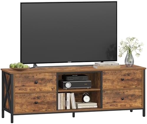 Hzuaneri Mueble de TV con 4 Cajones, Estantes Ajustables, Apto pa...