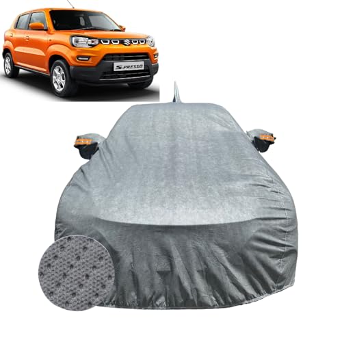 Image of Car Cover For Maruti Suzuki S-Presso (2019-2026)|100% Waterproof Cover with Antenna & REFLECTIVE Mirror Pockets | Dustproof, Scratchproof, Heatproof S-Presso Car Cover|Soft Cotton Lining|GREY