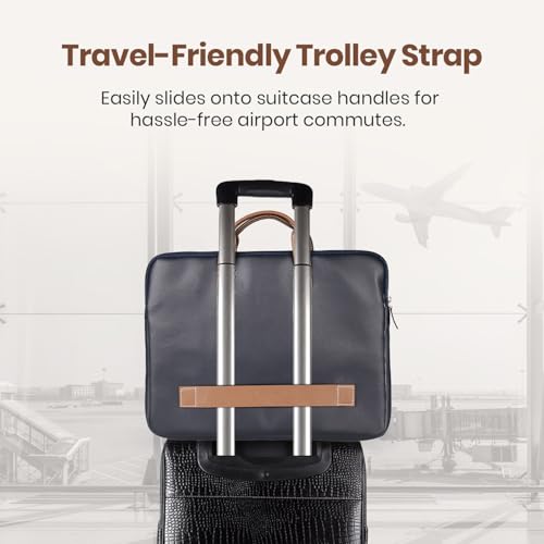 Image of Portronics Encase 104 Laptop Sleeve for 15.6 Inch Laptops, PU Leather Office Bag with Trolley Strap, Smart Inner Pocket, Comes with Handle & Accessory Pockets, Office Laptop Bag /Case /Cover (Blue)