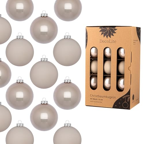 DecoLite: Christbaumkugeln aus Glas Ø 6 cm (30 Stück) - Beige -...