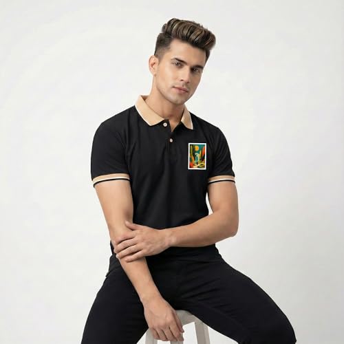 Image of Men's Regular Fit Solid Half Sleeve Casual Tipping Collar Polo T-Shirt