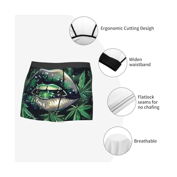 Cannabis Leaves Green Lips Glitter Marijuana Abstract Men'S Boxer Briefs Cool Underwear For Men Soft Comfortable