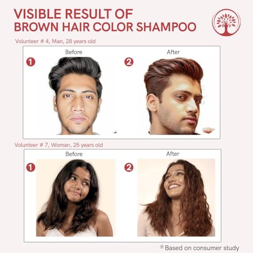 Image of Brown Hair Color Shampoo (30ml Each) - Instant Brown Hair with Rishi Plant-Based Hair Colour Dye | Natural Herbs Dye - Can be Used Multiple Times | Free Gloves inclued