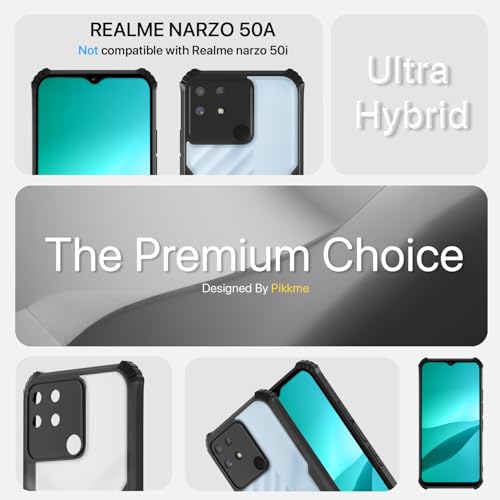 Image of Outlouders Back Cover for Realme Narzo 50A | Ultra Hybrid Transparent | Full Camera Protection | Raised Edge | Crystal Clear Bumper Case (Black)