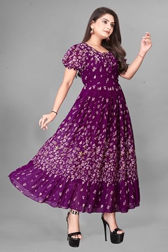 Image of Women's Maxi Dress, Floral Print, Short Sleeve, A-Line Fit and Flare Style