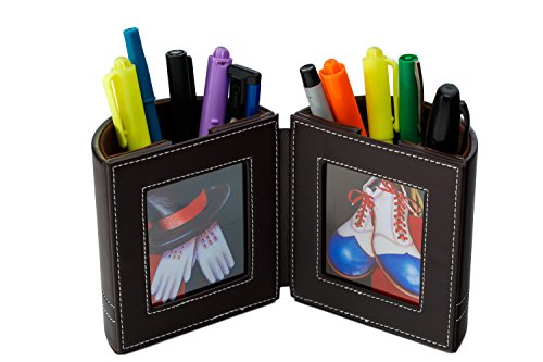 Pensali Pen and Pencil Holder with Picture Frame Space Saver Desk Organizer