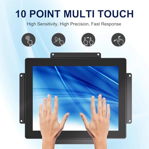 Image of 10-Point Touch Industrial Display 1024x768,IP65 Waterproof Front Panel 10.4 Inch Open Frame Capacitive Display, HD-MI VGA Port, Full Black Back Shell