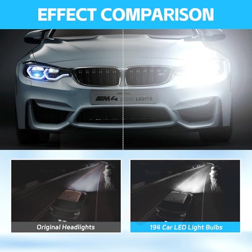 wuyaoyao 30PCS 194 Car LED Light Bulbs, 168 T10 2825 W5W Interior Lights Bulbs, 12V 6000K Replacement Lights for Car Trunk Interior Dome Map Door Dash Courtesy License Plate Lights (White) - Thumbnail 5