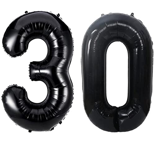 WOIRROIP 40 Zoll Nummer 30 Luftballons Folie Helium 30 Helium Ballons Ziffer 30 Heliumluftballons Große Luftballons für Geburtstagsfeiern Dekorationen Zubehör, Heliumfolien Zahlenluftballons,Schwarz Cover