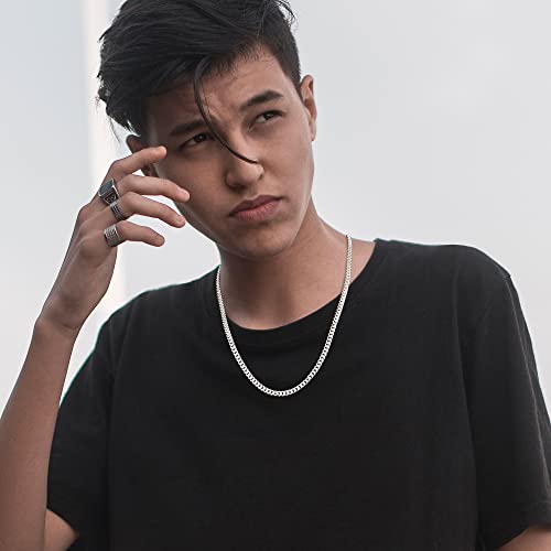 Sterling Silver Clasp Cuban Link Chain For Men, 20 Inch Sterling Silver Clasp Mens Chain Necklace Curb Chains For Men 5Mm Mens Silver Chain Necklace Mens Jewelry Cuban Link Chains For Mens Gifts #TOP1