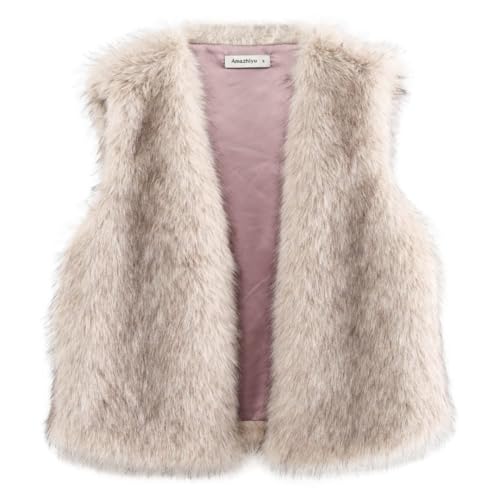 Amazhiyu Women's Faux Fur Crop Open Front Vest Coats Sleeveless Jackets Winter