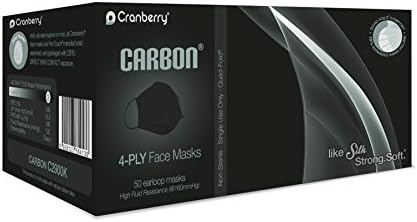 Cranberry USA C2900K Cranberry Carbon Earloop Face Masks, Black (Pack of 50)
