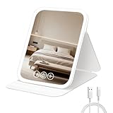 Nzkeuf Espejo de Maquillaje con Luz, Espejo Maquillaje con Luz Portátil Recargable, 3 Colores de Iluminación, Pantalla Táctil, Brillo Ajustable, Función de Memoria, Viajes y Hogar